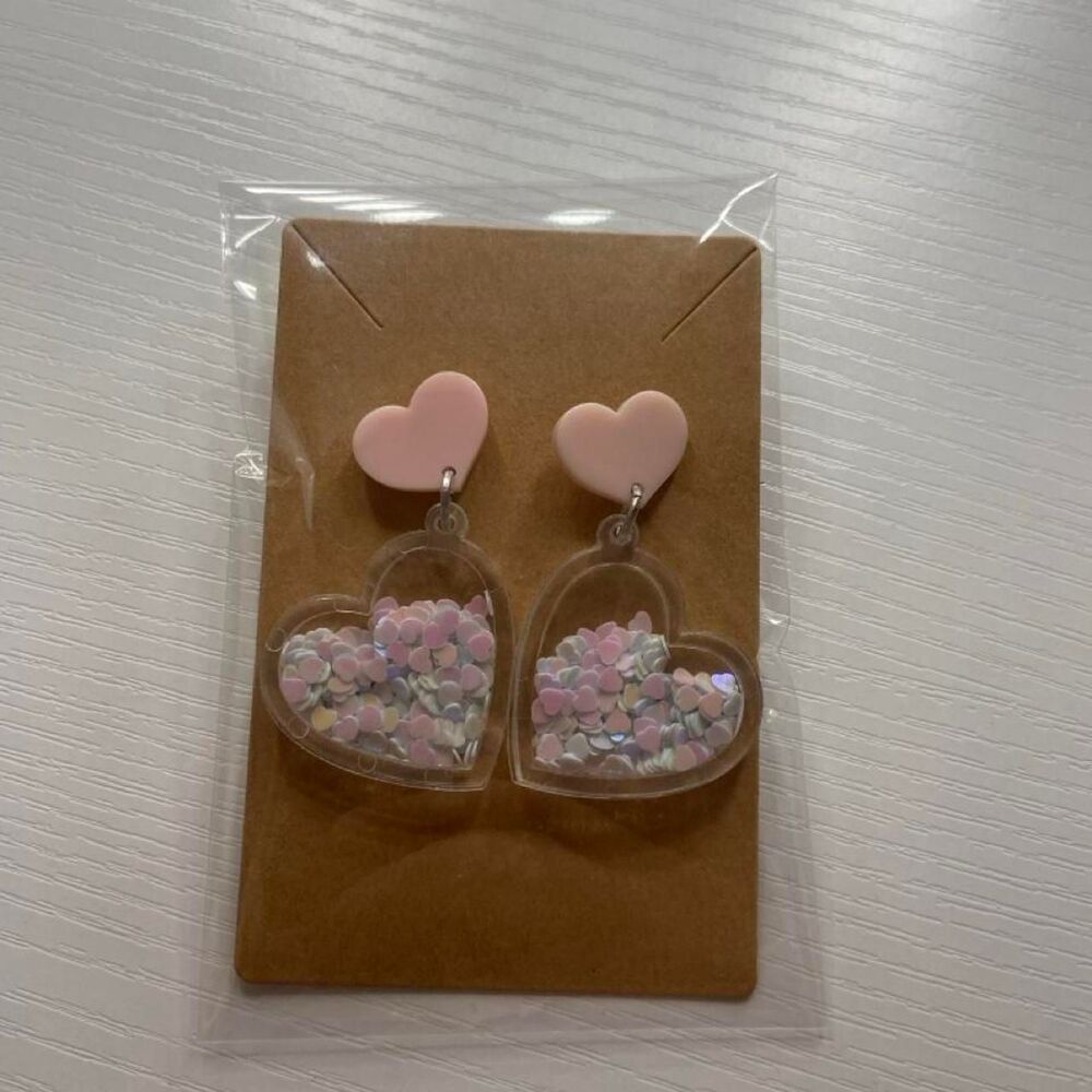 Pink Heart Glitter Earrings
